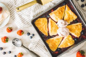 MIXED BERRY COBBLER WITH STRAWBERRY GRASS-FED YOGURT ICE CREAM