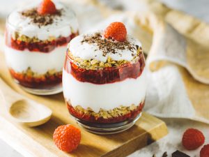 YOGURT PARFAIT WITH SPARKLING RASPBERRY SAUCE